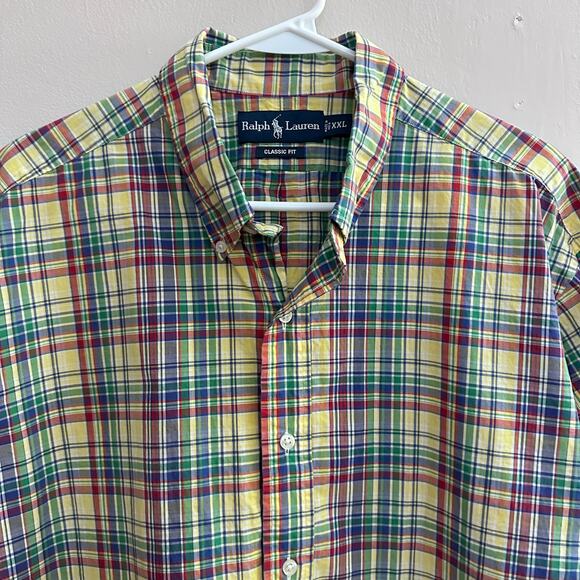 Ralph Lauren Classic Fit Mens Plaid Shirt XXL Short Sleeve Preppy Button Front - Picture 2 of 10